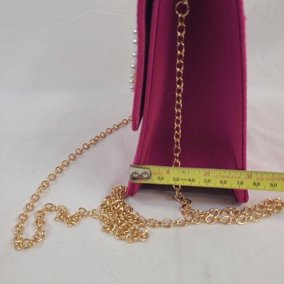 NWT Shiraleah Magenta Maude Mini Top Handle Bag With Pearl Bow & Chain Strap - Picture 8 of 9